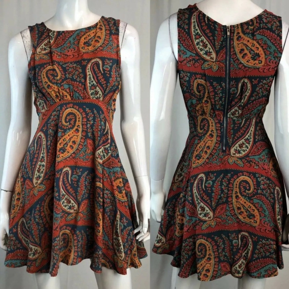 Free People Paisley Fit & Flare Mini Skater Dress - Picture 2 of 8